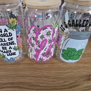 Set Of 3 420 Theme Glass Tumblers